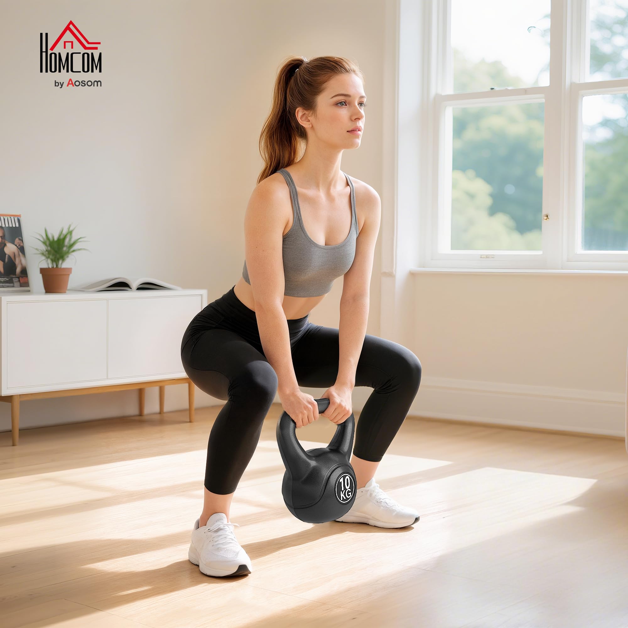 HOMCOM Kettlebell 4/6/8/10/12kg per Sport e Fitness con Base Piatta e Impugnatura, Kettlebell Pesi per Allenamento Home Gym Casa e Palestra, Nero