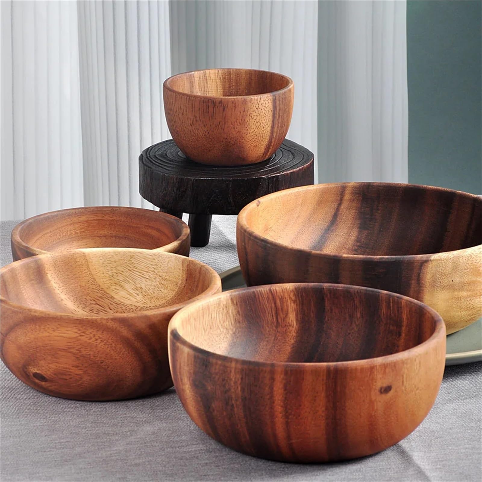 1 pieza de ensaladera madera hecha a mano, vajilla granos frutos secos, boca poco profunda(18CM)