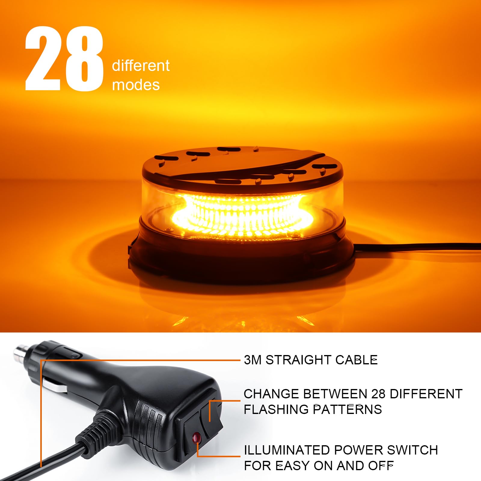 Dinfu Rotativo Luz Estroboscópica LED 12V-24V Faro Giratorio Magnético Amarillo 3m para Vehículos