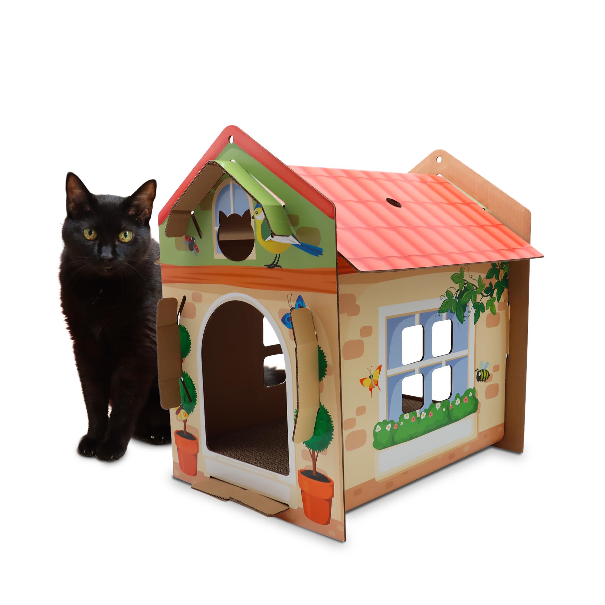 Croci Cassetta Villa Color - Arbre à Chat pour Chats Adultes, Griffoir en Carton avec Niche, pour Grands et Petits Chats, 42 X 35 X 50 cm