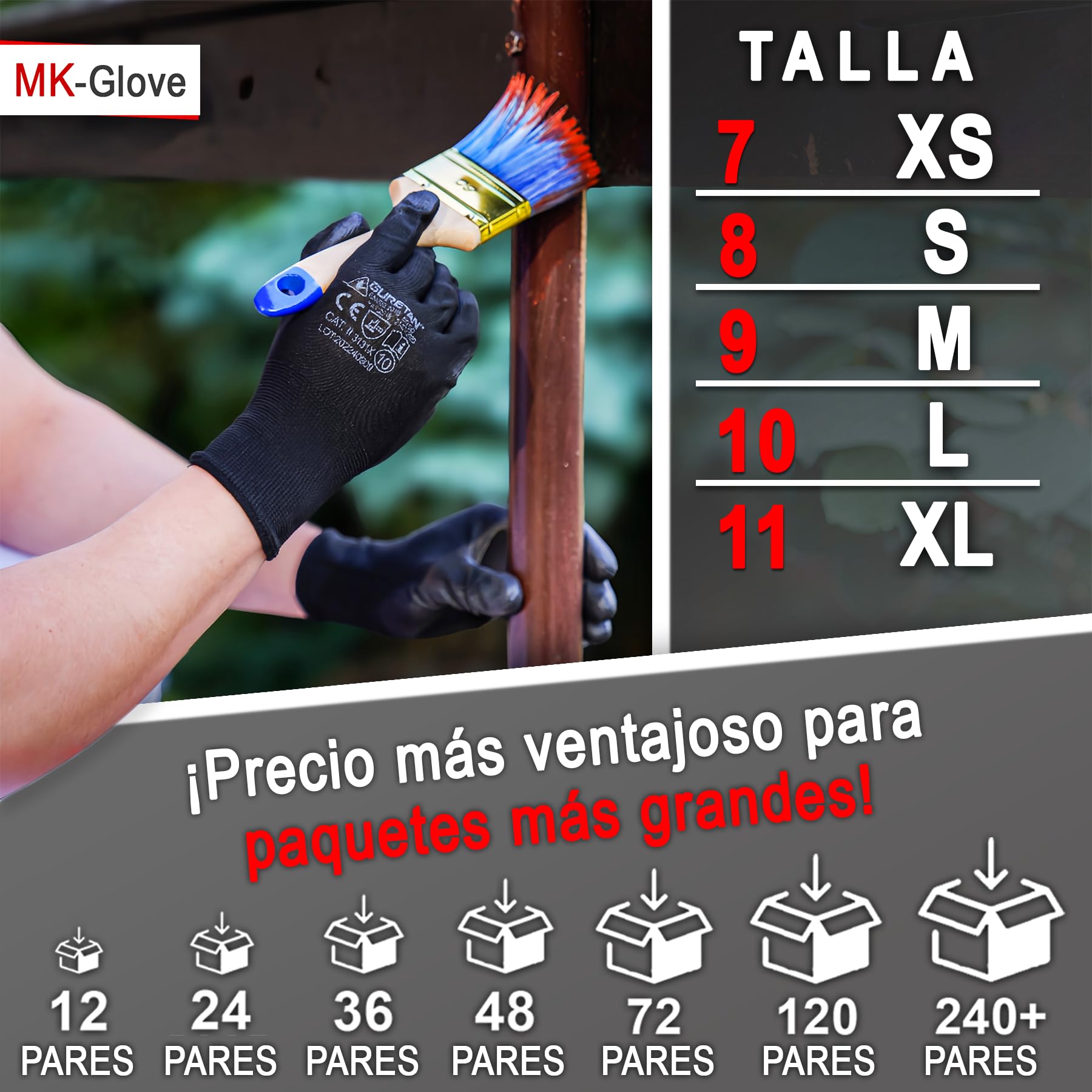 Guantes Trabajo Hombre de Poliuretano (12 Pares) - Guantes Mecanico Taller de Precisión - Guantes de Electricista Transpirables con Buen Tacto - Protección Manual para Montaje - Talla 10-L