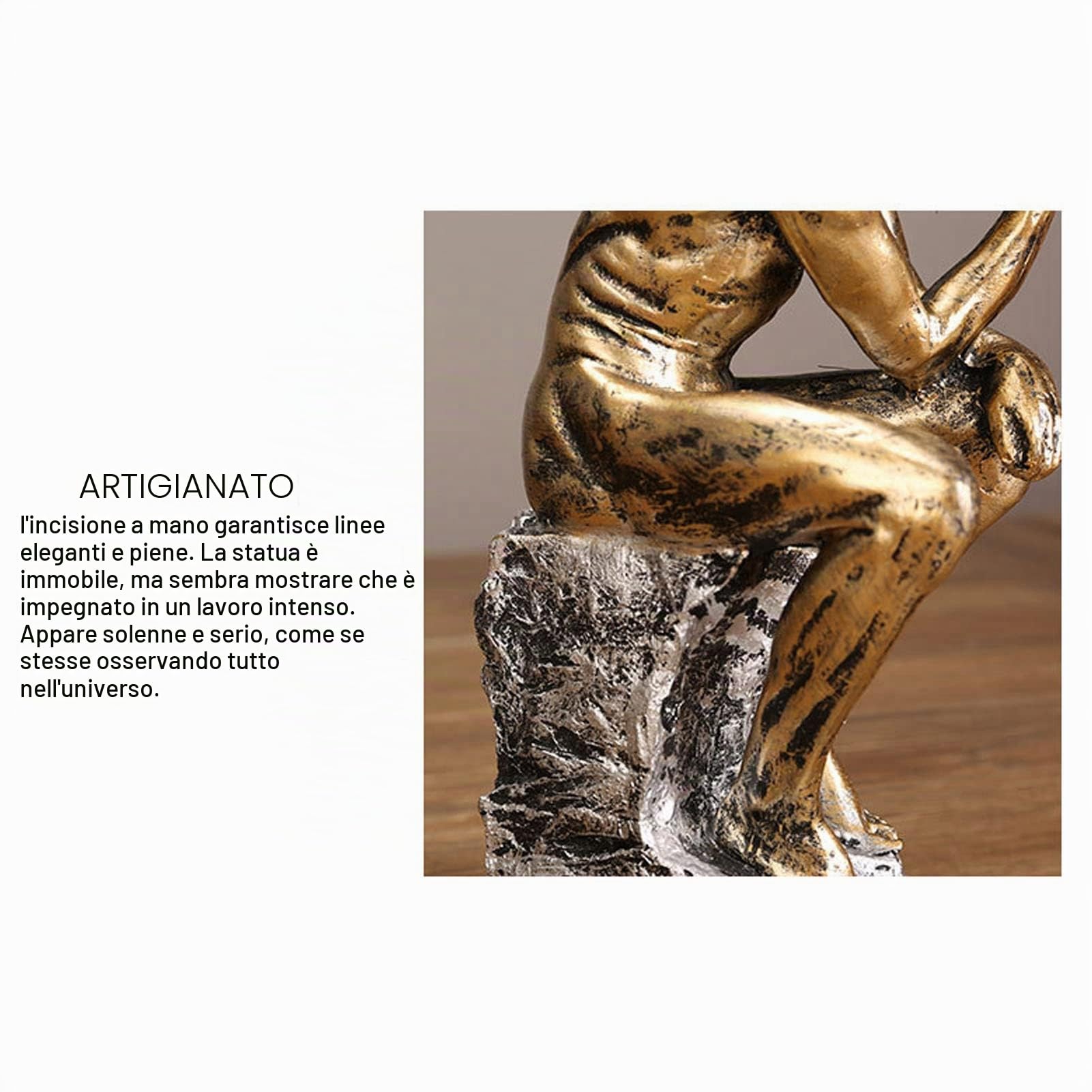 Statua del Pensatore Resina Dorata, Scultura Decorativa per Studio Biblioteca 25x10cm Resina ad Alta Densità con Doratura a Freddo Base Antiscivolo per Soggiorno Ufficio Collezionisti