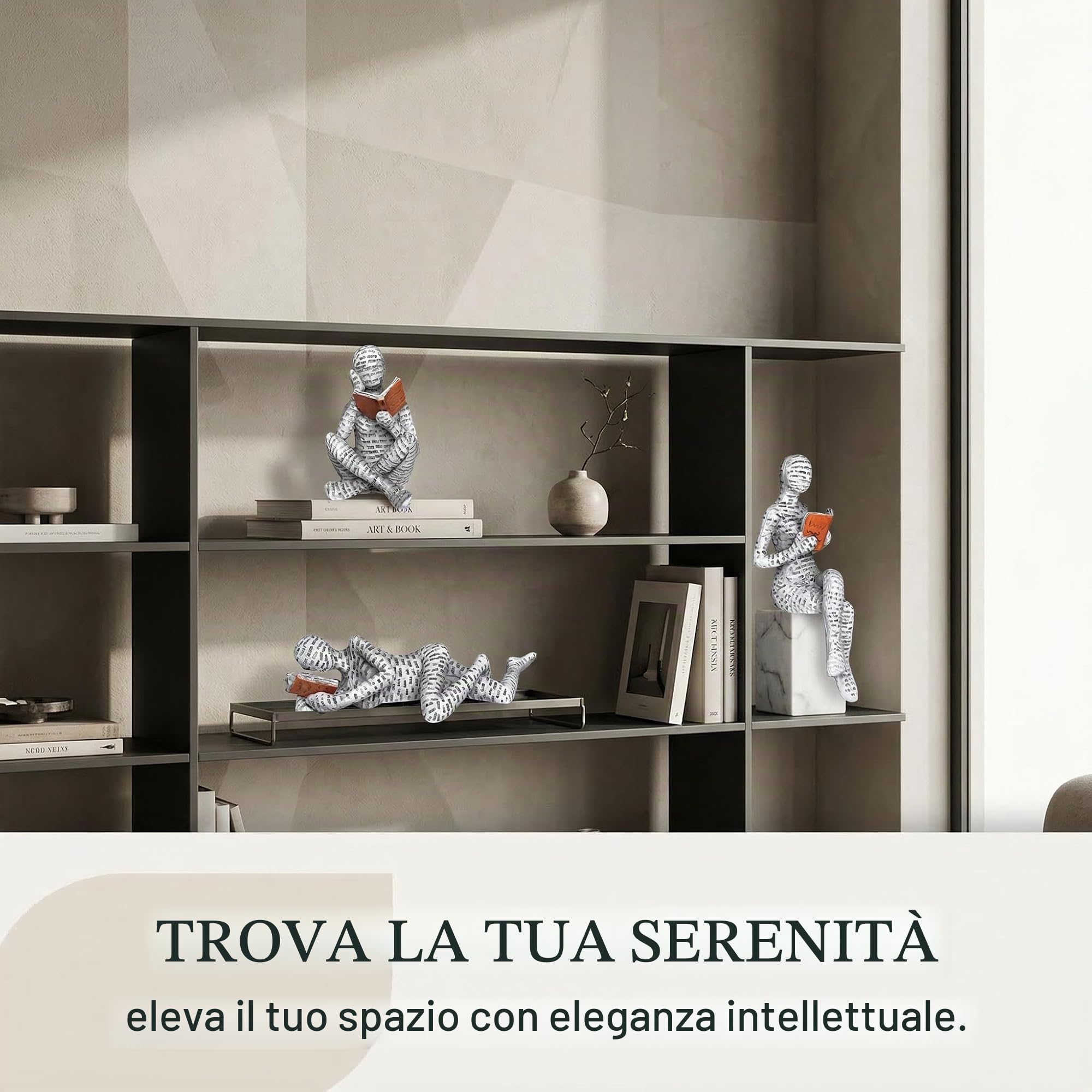 Figura decorativa per scaffale, 3pezzi piccola lettura da donna a forma di scultura dipinta a mano lettura cattivo desktop libri scaffale artigianato statua Cadeaux de anniversaires et Noël