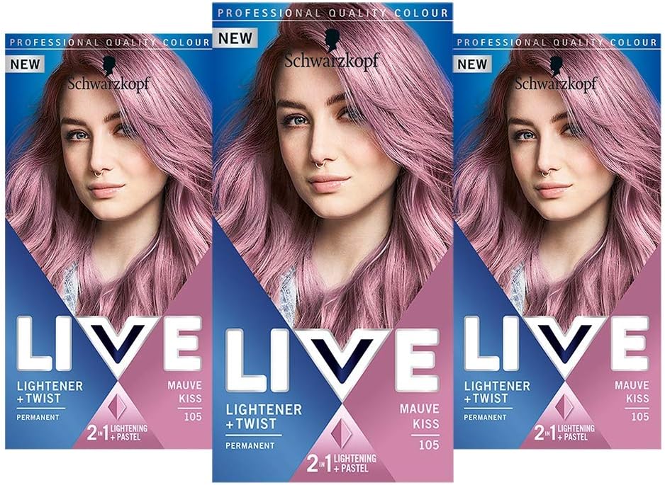 Schwarzkopf LIVE Colour Lightener Plus Twist Mauve Kiss 105 Hair Dye, Pack of 3