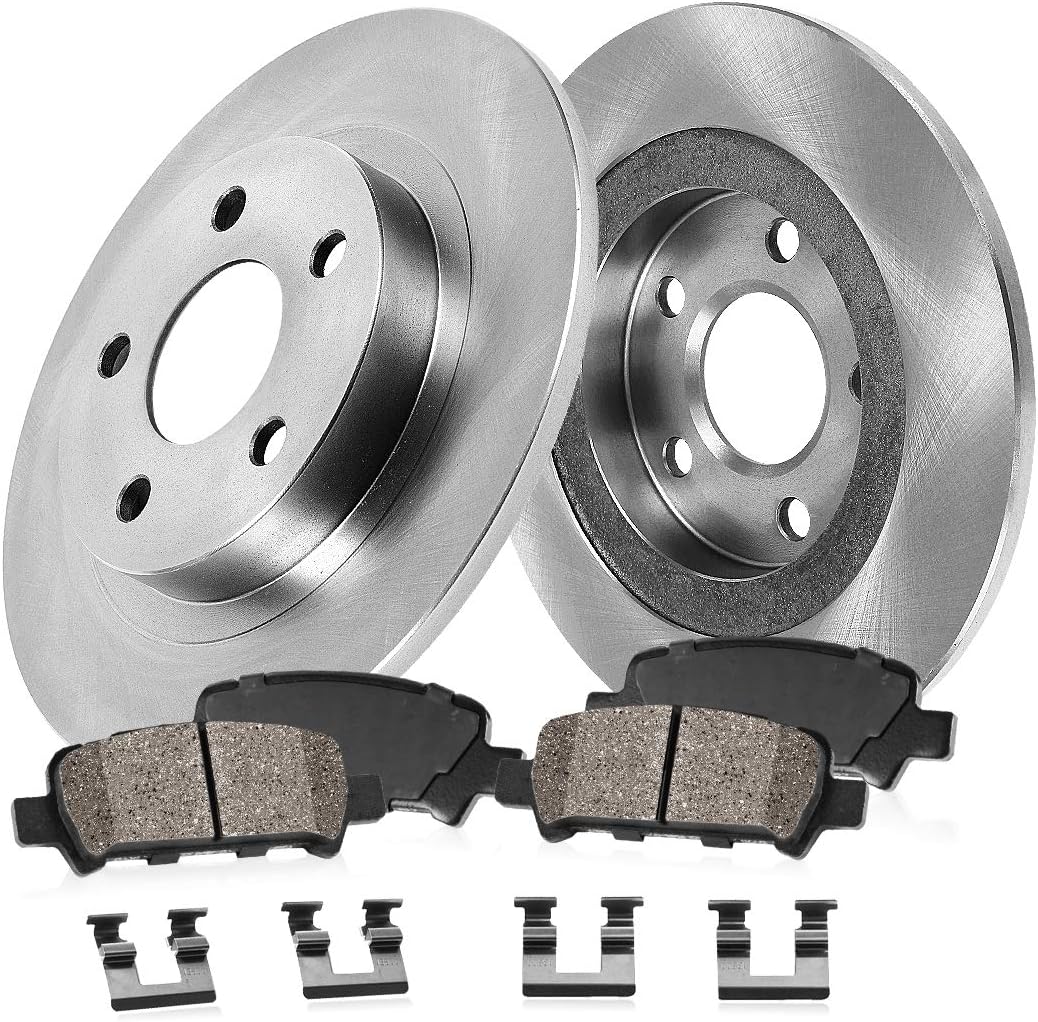[ AWD 4WD ] Callahan REAR 283.8 mm Premium OE 5 Lug [2] Brake Disc Rotors + [4] Ceramic Brake Pads + Clips CRK12489