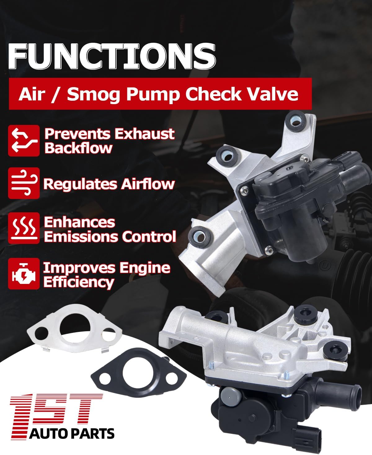 1ST 2570138100 Set of 2 Secondary Air Injection Check Valves with Gasket, for Toyota, for Lexus GX460, for Sequoia, for Tundra 2010-2014 V8 4.6L, Right Passenger Side Replaces OE: 911624 + 911607