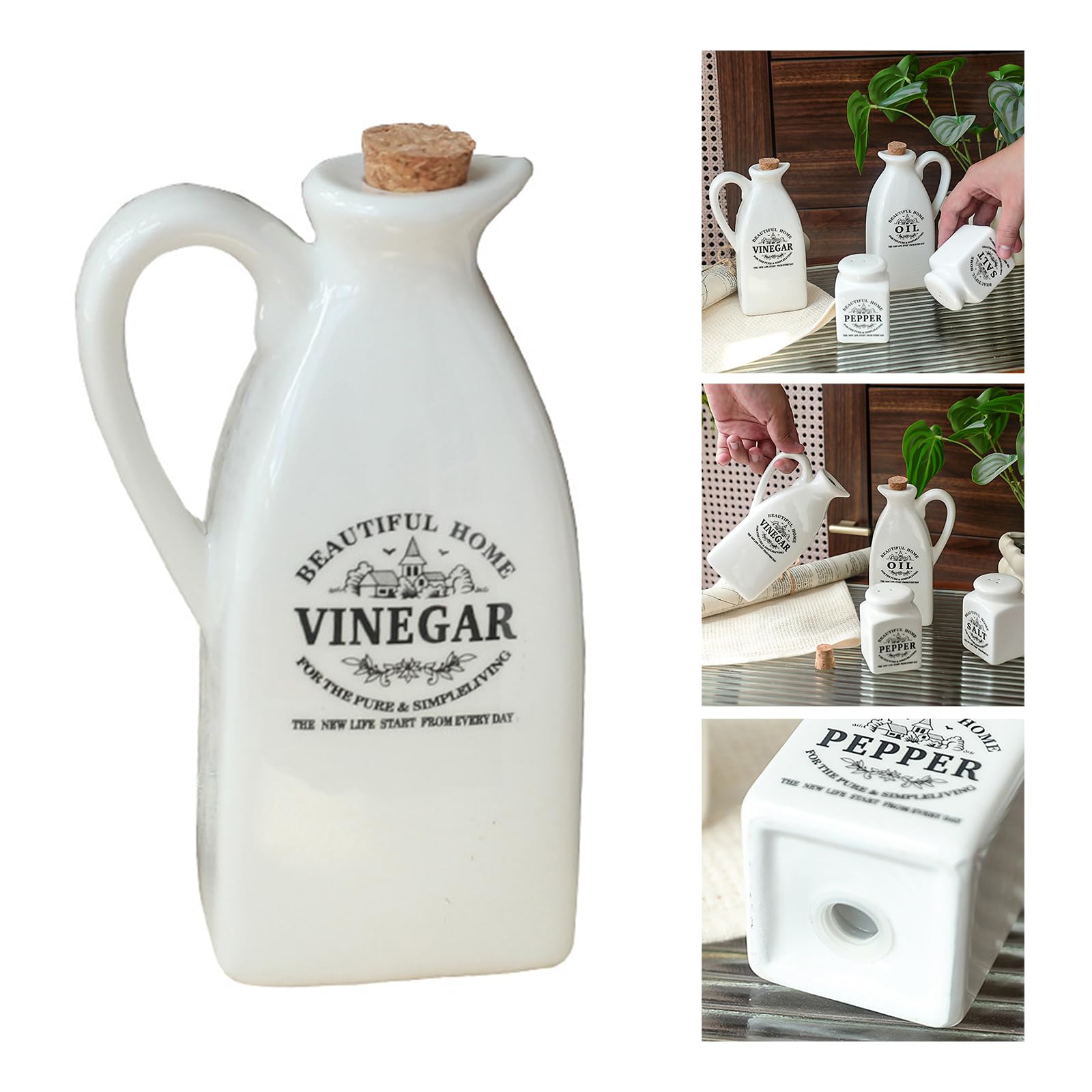 Set di 4 dispenser in ceramica con bottiglia per olio, aceto, sale, pepe, pratica cottura a casa, bottiglie di olio e aceto