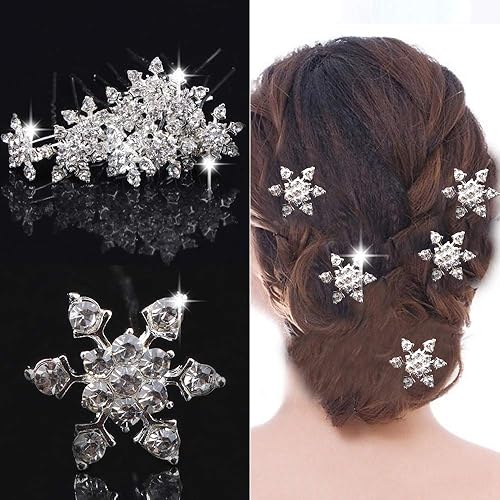 Vpang 10 Pcs Crystal Snowflake Bridal Hair Pins Spin Hair