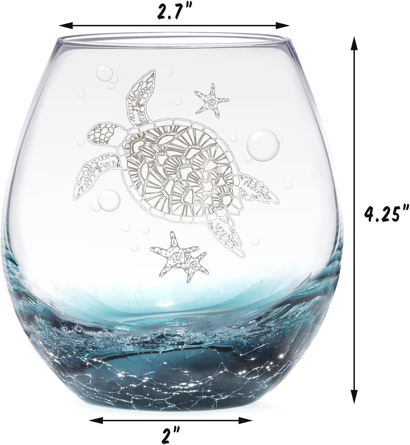 Sea Turtle Stemless Wine Glass, 19 Oz Ideal Unique Ocean Coastal Beach Gifts for Sea Turtle Lovers, Birthday Mother's Day Gifts for Party Women Man Mom Friends Co-worker (Crackle Teal) - Image 7