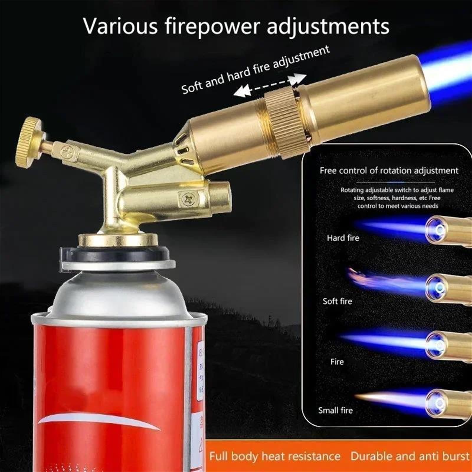 Gaz butane portable laiton lance-flammes d'extérieur camping barbecue | pour cuisine en plein air randonnée pique-nique chauffage survie pêche sur glace chasse et chaleur hivernale