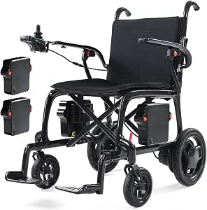22 lbs Carbon Fiber Electric Wheelchair for Adults, Lightweight Foldable Power Wheelchair with Dual Batteries, Portable, Airline Approved, Black