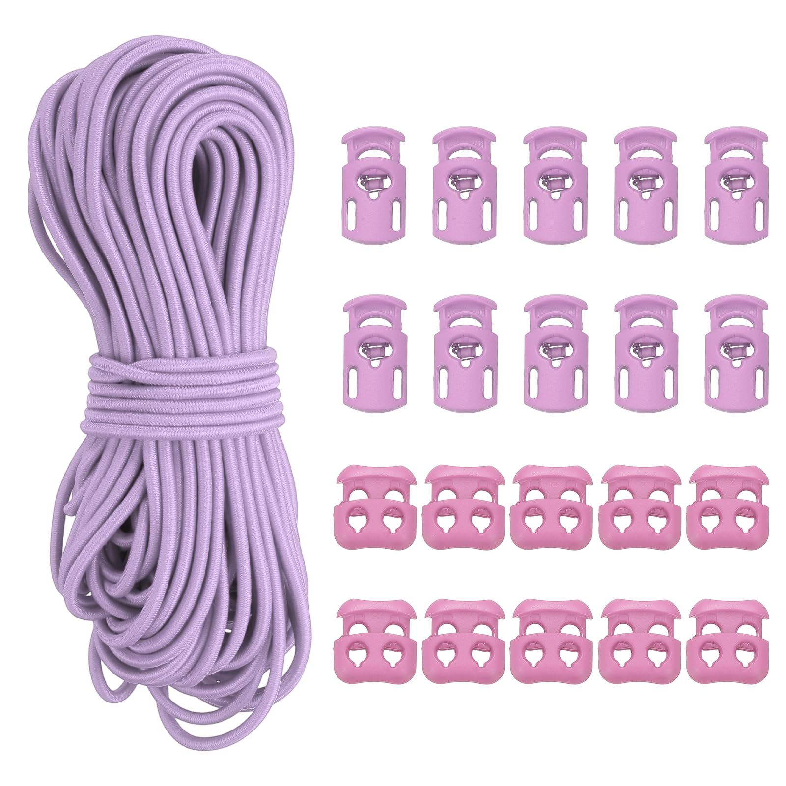 YELARXI Cord Locks, Elastic Bungee Cord, Spring Toggle Stopper Slider with Single-Hole & Double-Hole - Fitting for (Drawstring/Backpack/Shoelaces/Bags/Clothing) 50 ft & Light Lavender โ image 1