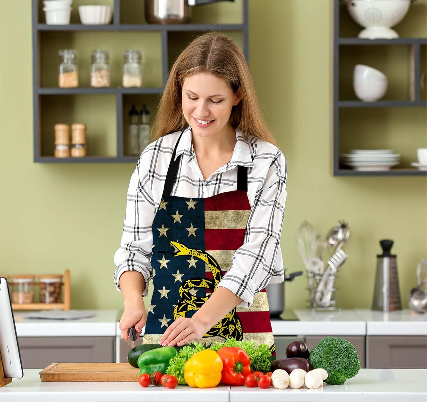 Don't Tread On Me American Us Flag Retro Apron Adjustable Neck Bib Apron for Men Women,Suitable for Kitchen Cooking Waitress Chef Apron - Image 5
