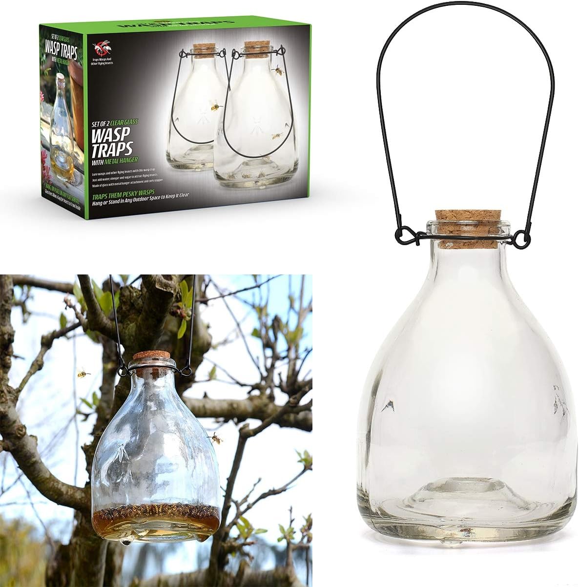 Herefun 2 Pièces Piège à Guêpes Solaire avec Lumière LED, Pièges à ...