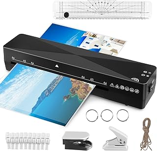 Laminator for A4 A5 A6, Laminator Machine with Rounding Knife, Straightedge Cutter, Hole Punch, 2 Min Fast Warm-Up, Personal Desktop Laminator with 30 Laminating Pouches for Home Office School Use