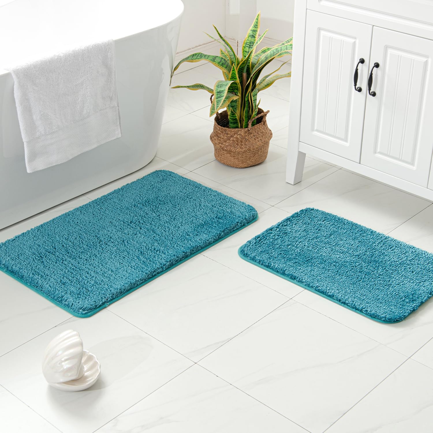 MIULEE Microfiber Bathroom Rugs and Mats Sets 2 Pieces Extra Thick Non Slip Bath Mat Absorbent Soft Shaggy Washable Quick Dry Rug for Bath Room Floor