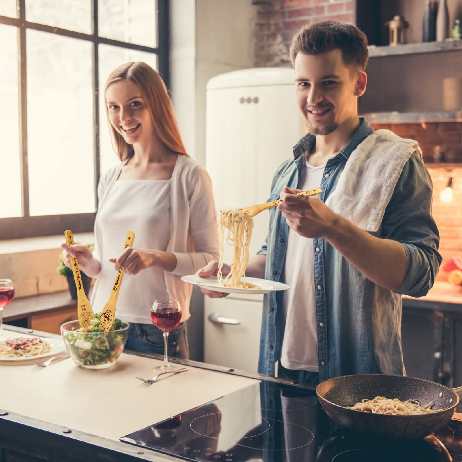 Golden Girls Set di cucchiai in legno per cucinare, merchandising dorato per ragazze, regali d'oro per ragazze, set di utensili da cucina per ragazze dorate: 5 cucchiai in bambù, 1 supporto per