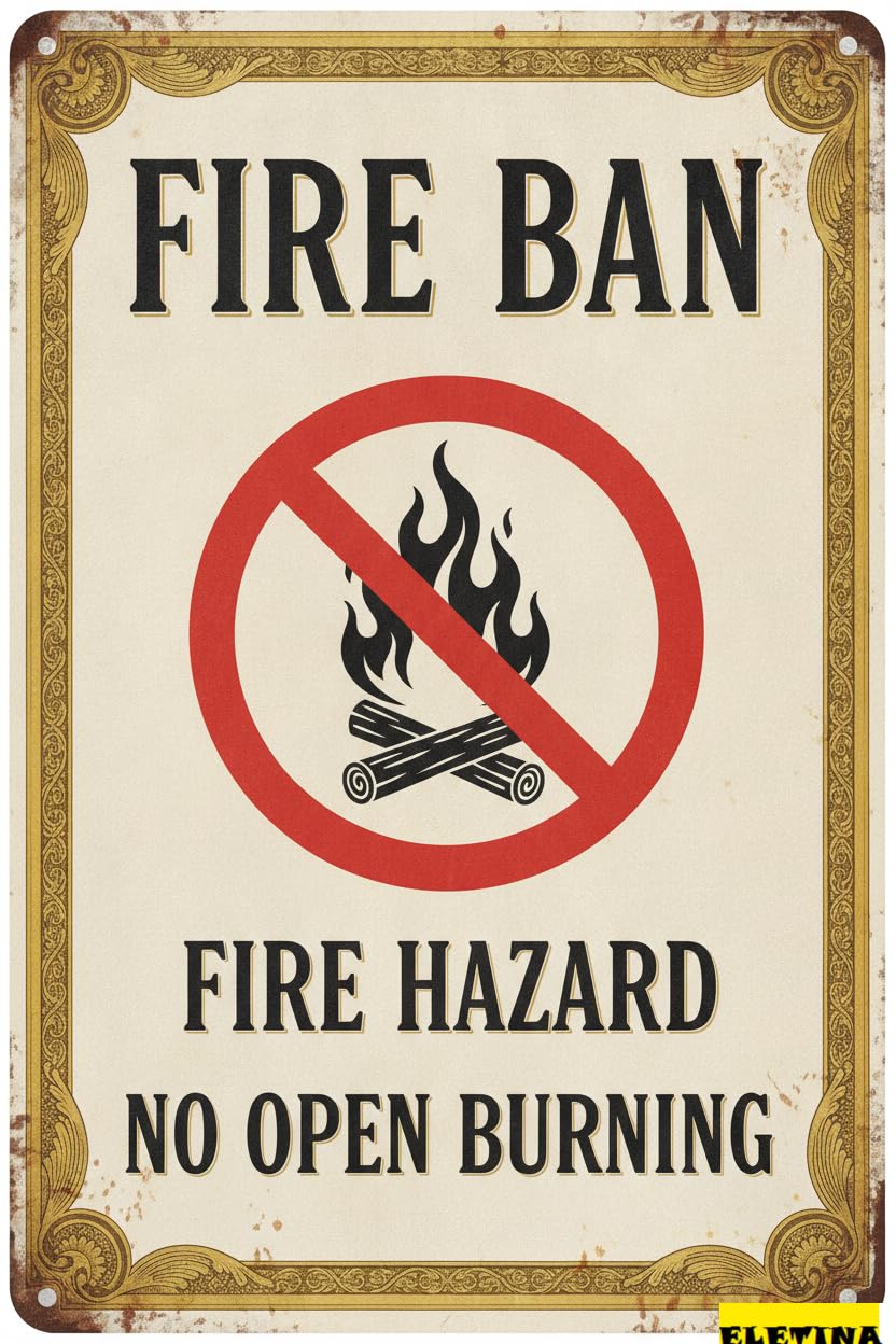 Personalized Sign for Man Cave No Campfires, 8x12 Reflective Aluminum Fire Ban No Open Burning Fire Hazard Private Property Decorative