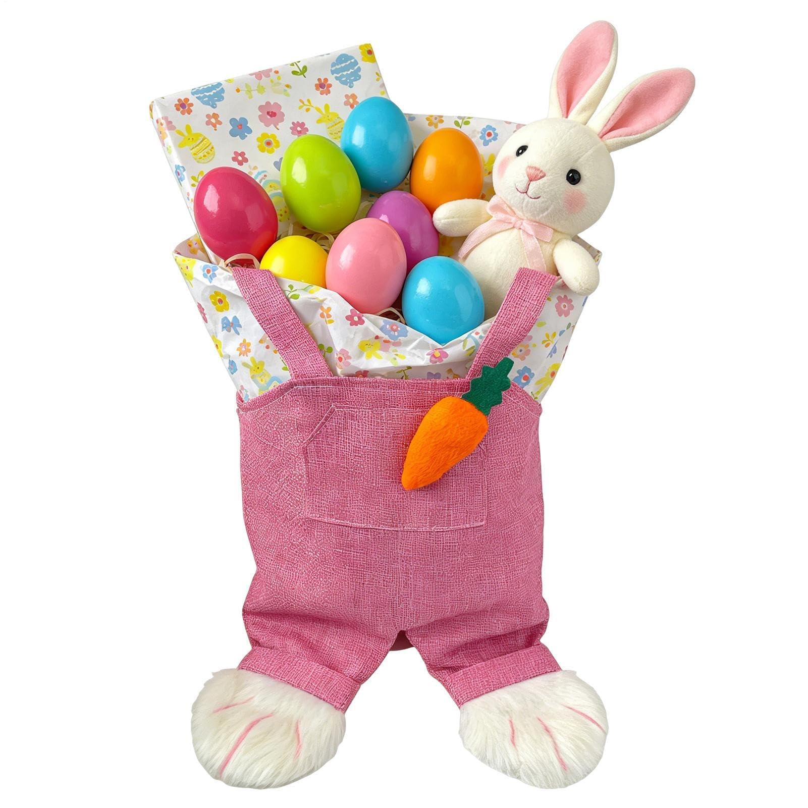 Muiltvoe Easter Bunny Bag, Rabbit Overalls Shape Pouch, Party Candy Organizer Supply, Egg Hunting Treat Holder Aid, Holiday Decoration Accessory, Family Celebration Event