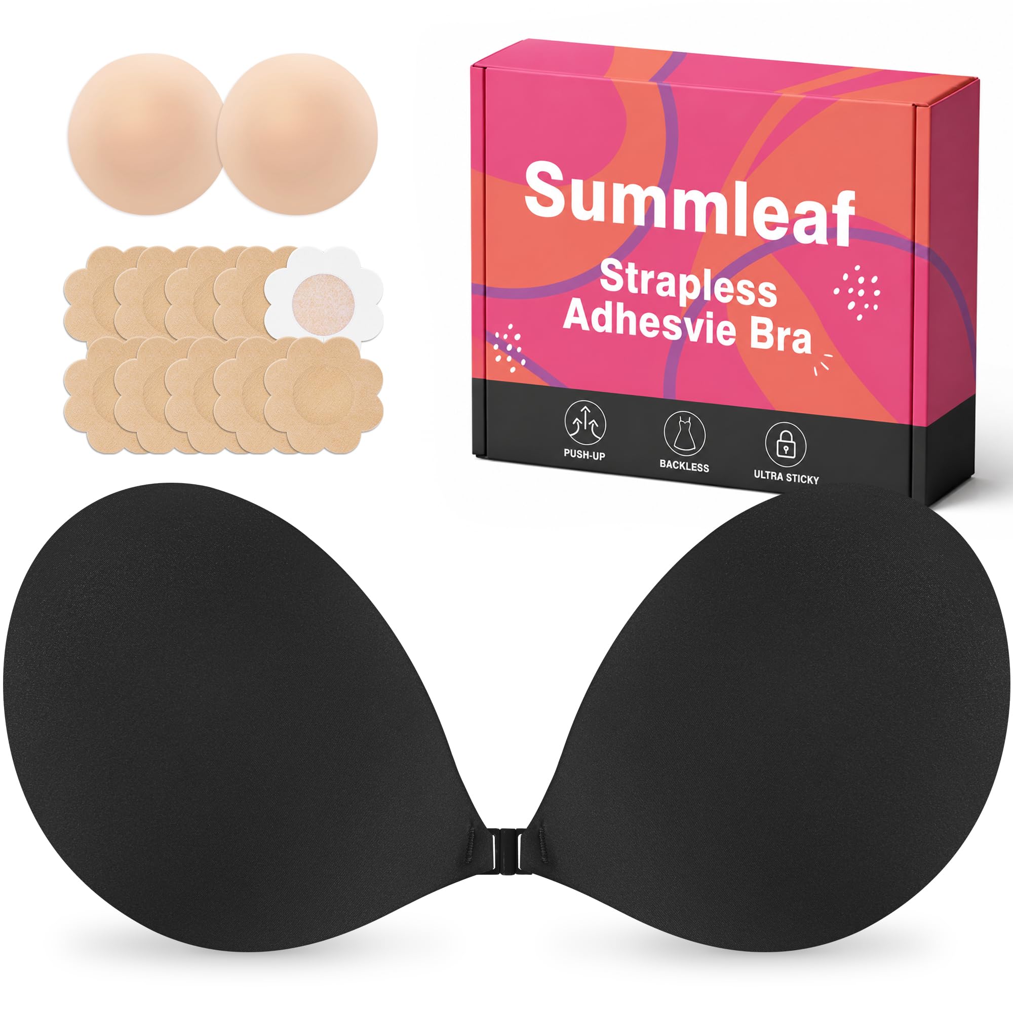 Sticky Bra Push Up, Strapless Bras for Women, Nipple Covers & Backless Bra for Wedding Prom Dresses