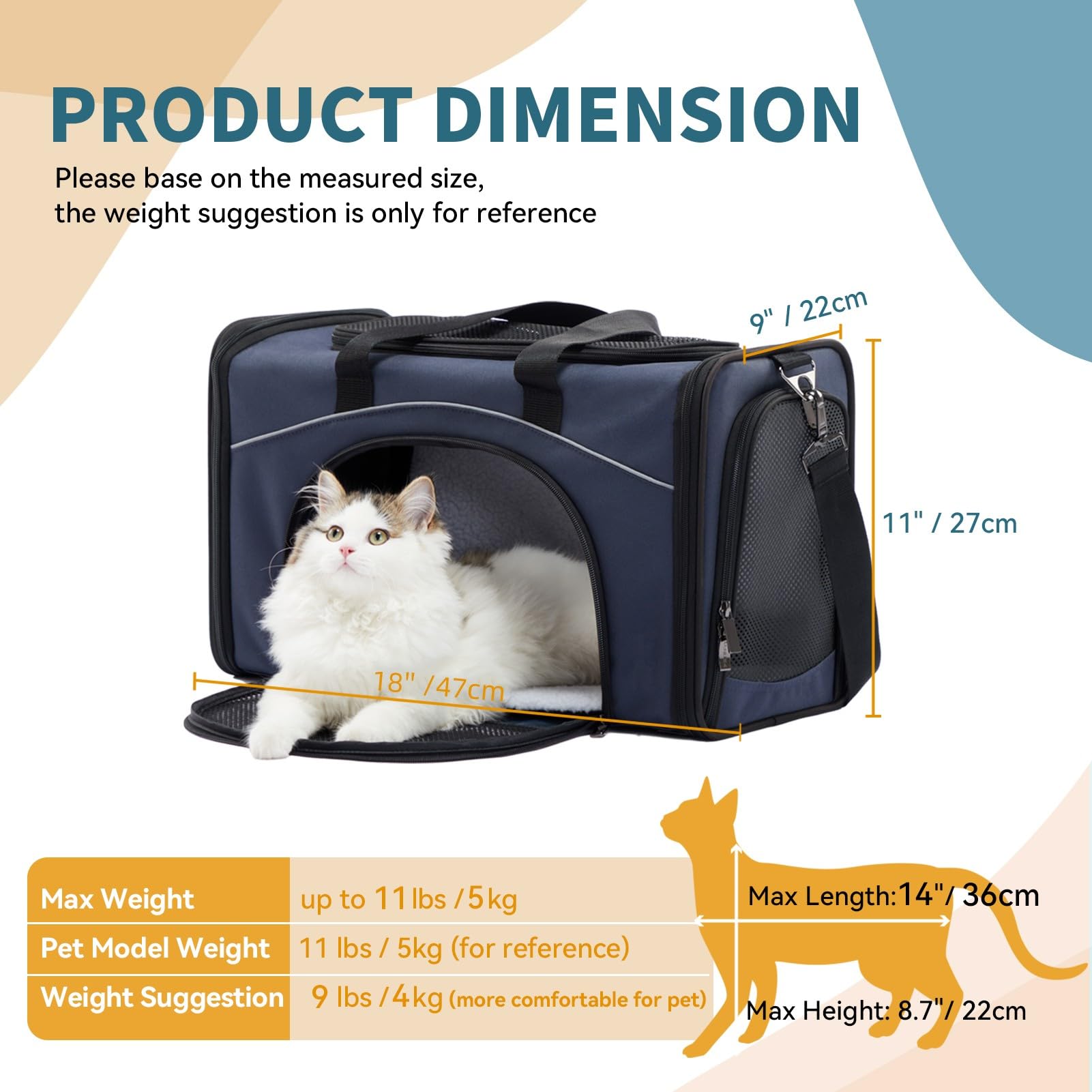 Petsfit Airline Approved Cat Carrier๏ผSoft Travel Carrier for Small Dogs Two-Way Placement Cat Bag Soft-Sided Airline Pet Carrier for Kittens Puppies up to 15 Lbs - Image 4