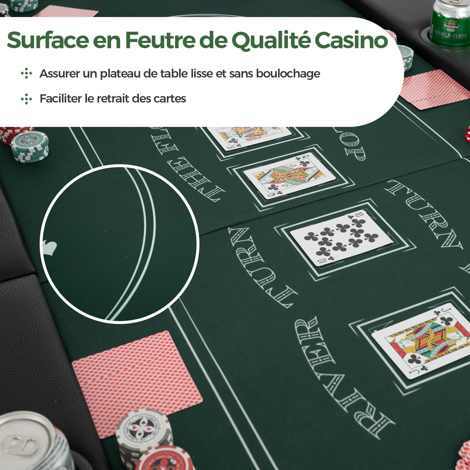 COSTWAY Table de Poker Pliable 182 cm pour 8 Joueurs, de Jeu de Cartes Avec Porte-gobelets en Métal & Rails Rembourrés, de Casino pour Salle de Jeux, Maison