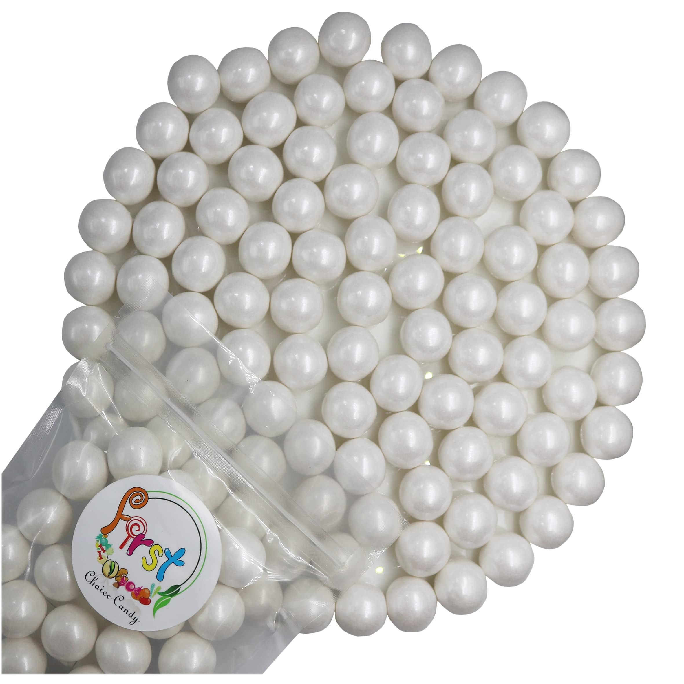 FirstChoiceCandy1 Inch Large Gumballs, Large One Inch All Flavor Gumballs (2 Pound (Pack of 1), Shimmer White)