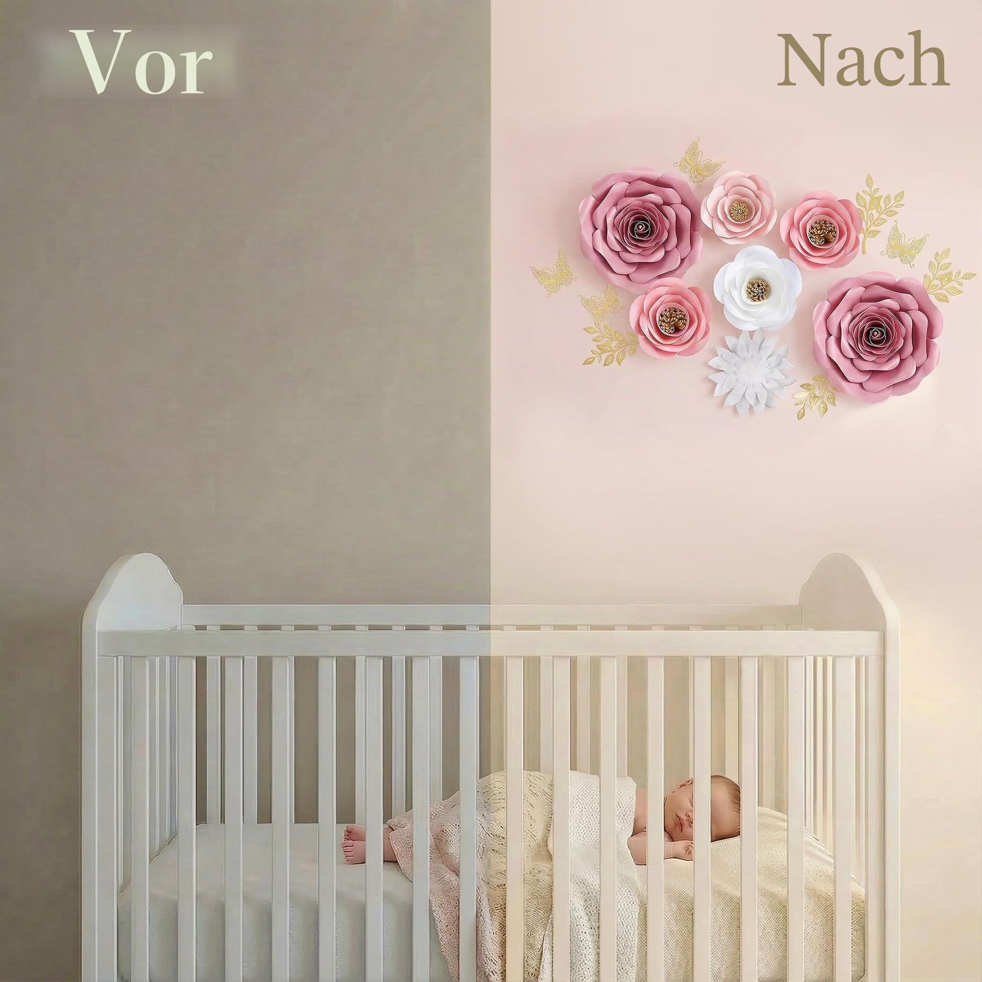 Pardecor Papierblumen-Dekorationen für die Wand, große 3D-künstliche Blume, Wanddekoration, Babyzimmer, Mädchen, Jungen, Kinderzimmer, Brautdusche, Hochzeitsdekoration, Party-Hintergrund