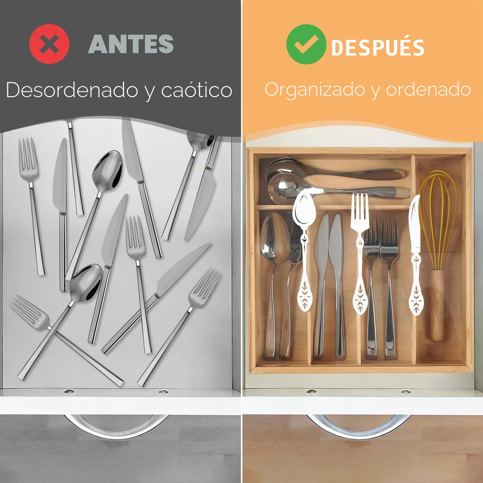 Cubertería de madera con tapa, 5 compartimentos, caja de almacenamiento, 30 x 30 x 8 cm, organizador de cubiertos para mesa y cajón, soporte para cubiertos con diseño decorativo