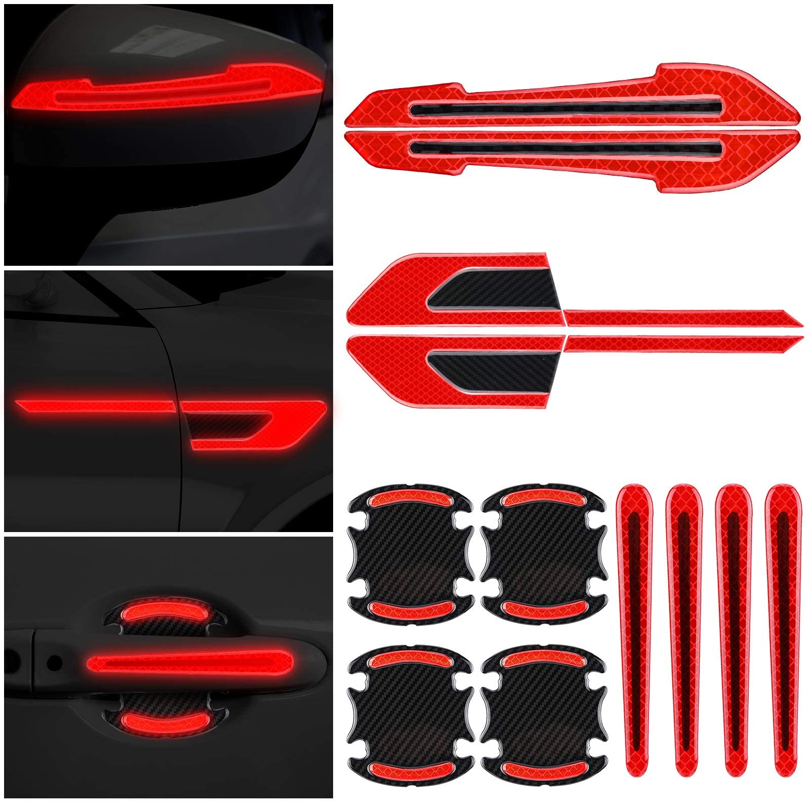 ocpcrn 12PCS Car Door Handle Stickers for 2018-2024 Toyota Camry SE XSE LE XLE JDM M4, Reflective for Rearview Mirror, Improve Driving Safety, Red