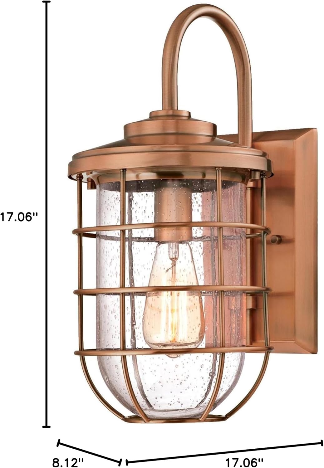 Westinghouse 6347900 Ferry One-Light Outdoor Wall Fixture, Washed Copper Finish with Clear Seeded Glass,