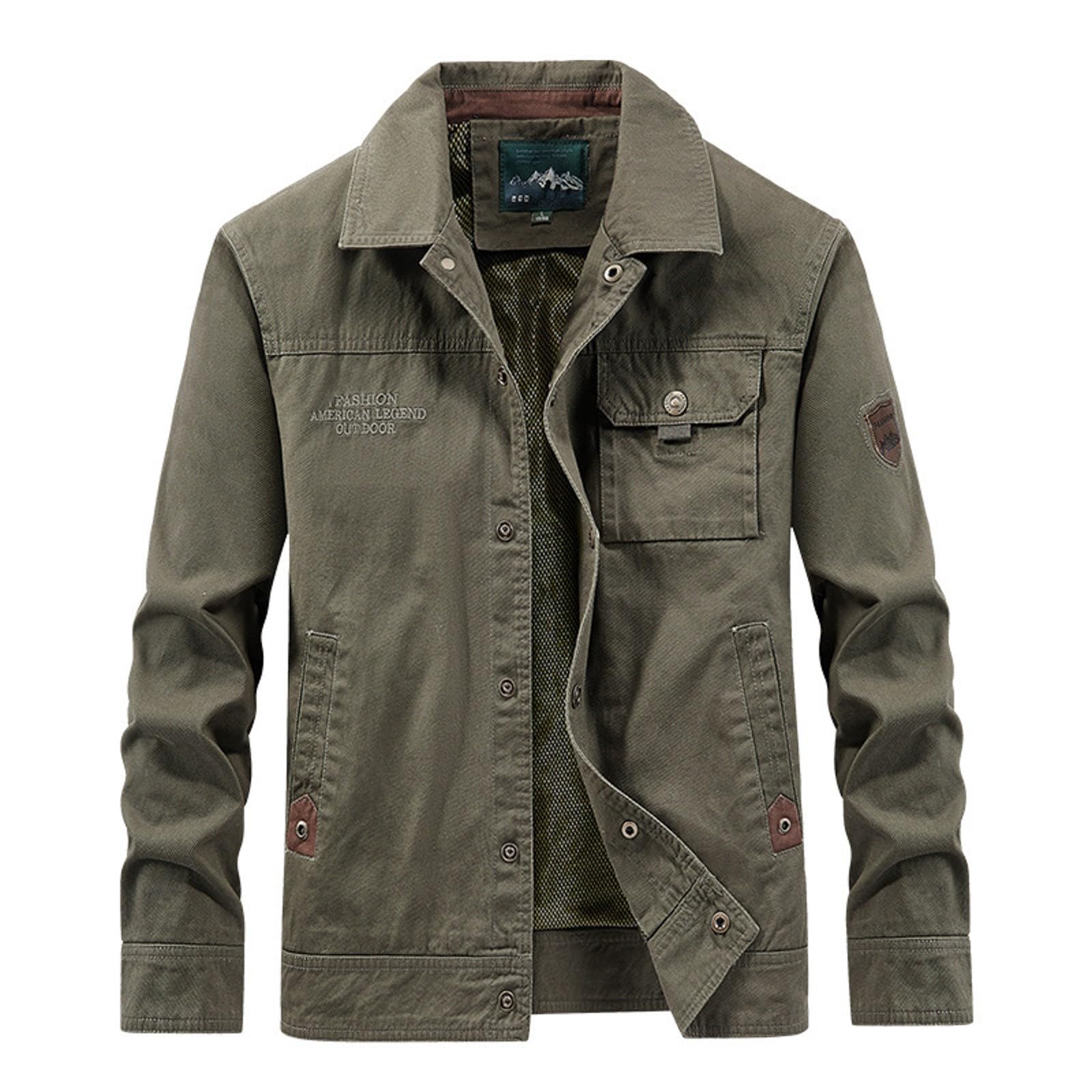 Generisch Frühlings- Herbstjacke für Herren, Mantel, Herren, lockere, große Größe, Outdoor, lässige Arbeitsjacke (Army Green, XXL)