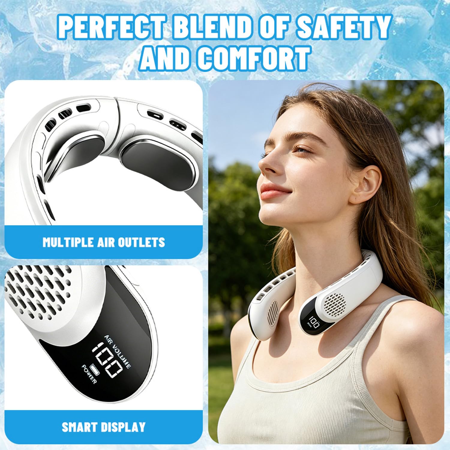 Ventilador de cuello portátil, 3 niveles, silencioso y potente, ventilador de cuello sin hojas, con indicador LED, recargable, ventilador colgante personal para exteriores, viajes, oficina y