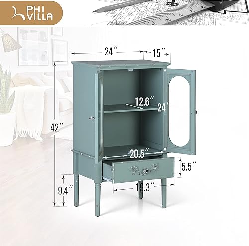 Miniatura 2 de PHI VILLA Gabinete de acento con puertas de cristal, gabinete con cajones, gabinete de almacenamiento de cocina, vitrina para sala de estar