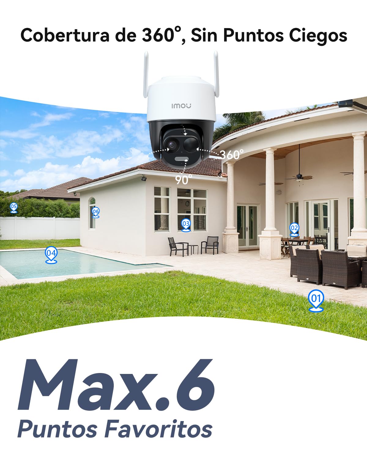 Imou 2K Cámara Vigilancia WiFi Exterior Solar, Cámara Sin Cable de Batería Duración de 365 Días de 5000mAh, Visión Nocturna en Color, Detección de Humana, Cell PT 2C 3MP y Panel Solar