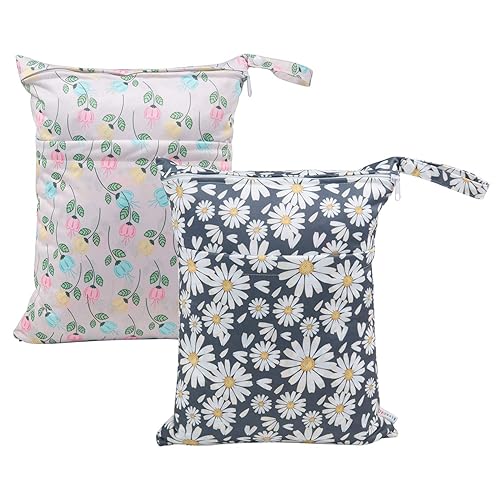 Miniatura 121 de ALVABABY 2 bolsas de pañales de tela para ropa húmeda, reutilizables con dos bolsillos con cremallera, para viajes, playa, piscina, guardería, 01