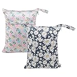 ALVABABY 2pcs Cloth Diaper Wet Dry Bags Waterproof Reusable with Two Zippered Pockets Travel Beach Pool Daycare Soiled Baby Items Yoga Gym Bag for Swimsuits or Wet Clothes L0821