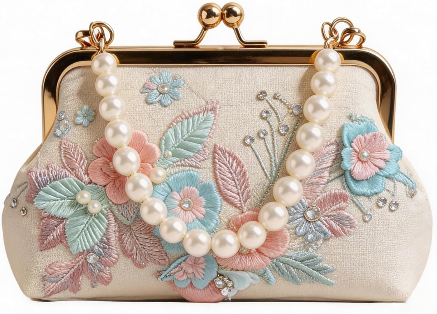 2026 Embroidered Jacquard Clutch for Women Floral Evening Bag Cute Pearl-Handled Flower Purse