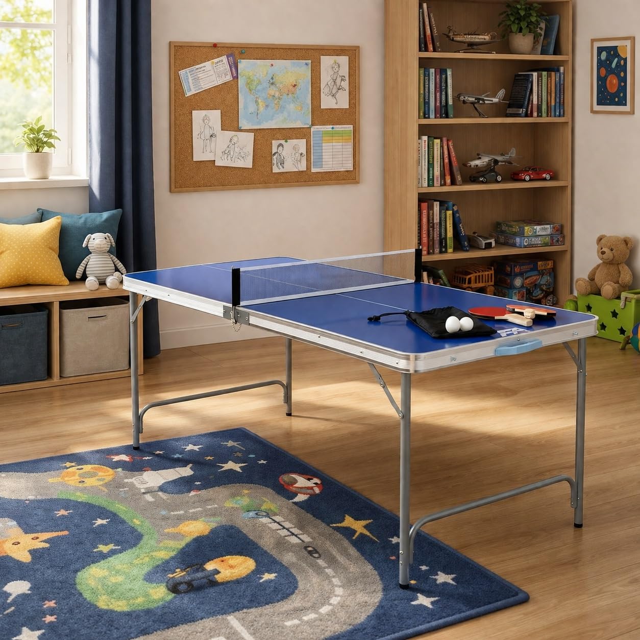 Tischtennistisch klappbar Fabula für Kinder und Jugendliche, Indoor & Outdoor Tischtennistisch midi groß 165x84x72, FASports Tischtennisplatte faltbar mit Netz, Schläger, Ball