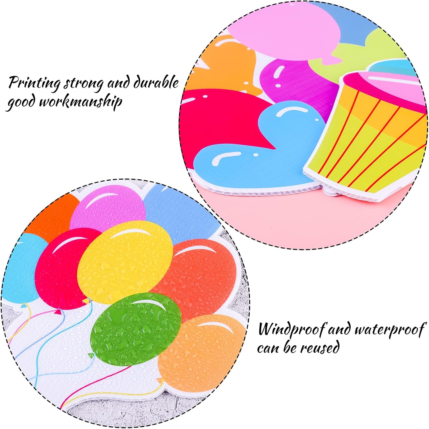 URATOT 10 Pieces Happy Birthday Lawn Yard Signs with Stakes Colorful Outdoor Birthday Sign Corrugated Plastic Signs with Letters, Party Hat, Hearts, Fireworks, Balloons, Ice cream