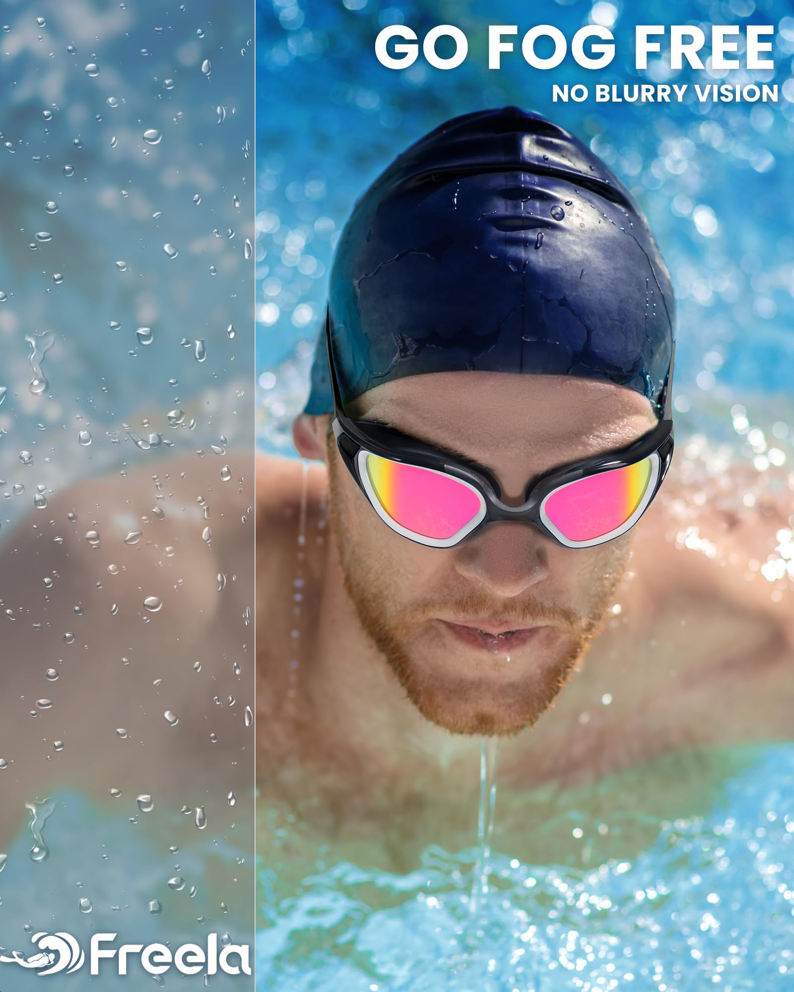 Freela Gafas de natación polarizadas unisex para adultos, protección UV400, antivaho, visión clara de 180°, para hombres, mujeres y jóvenes