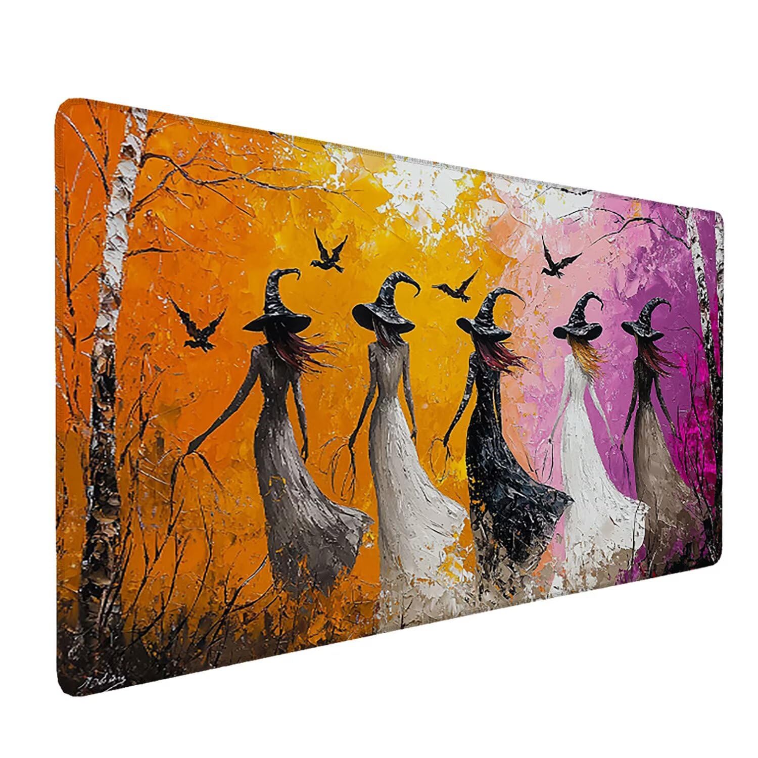 Podkładka pod mysz, 100 x 50 cm, gamingowa podkładka pod mysz z przyszytymi krawędziami, leśna wiedźma, wydłużona, duża podkładka pod mysz XXL, gamingowa podkładka pod mysz z antypoślizgową gumową
