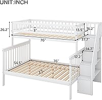 Vista 59 de Harper & Bright Designs Litera de tamaño matrimonial sobre matrimonial con 3 cajones, litera de madera maciza con almacenamiento y riel