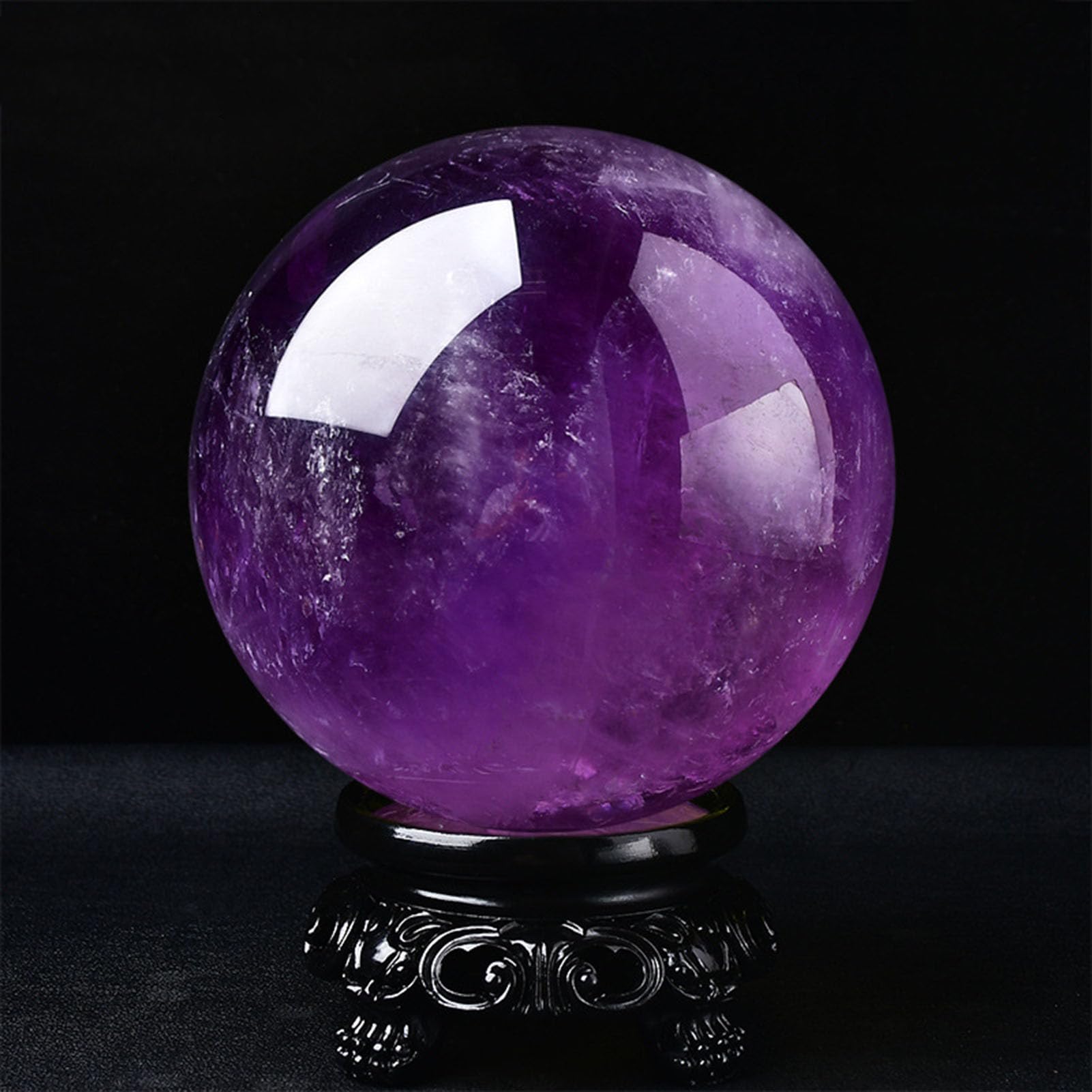 Sfera di Cristallo di Ametista Naturale Cristalli curativi Sfera Grandi Sfere di Quarzo Viola Esemplare di Pietra preziosa con Supporto in Legno per Meditazione Reiki, Feng Shui,3CM