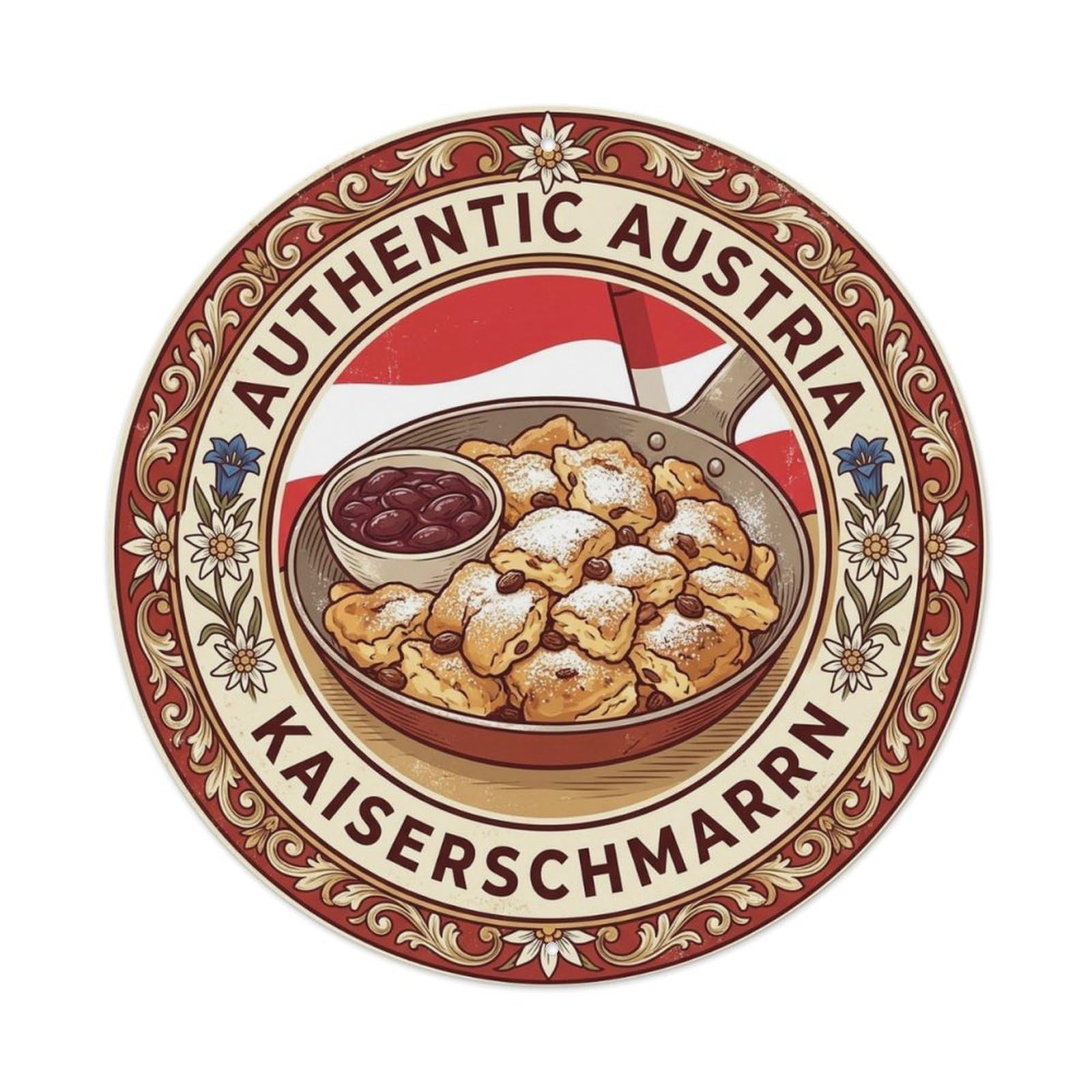 Austria Travel Kaiserschmarrn Austrian Dessert Cuisine Metal Tin Sign