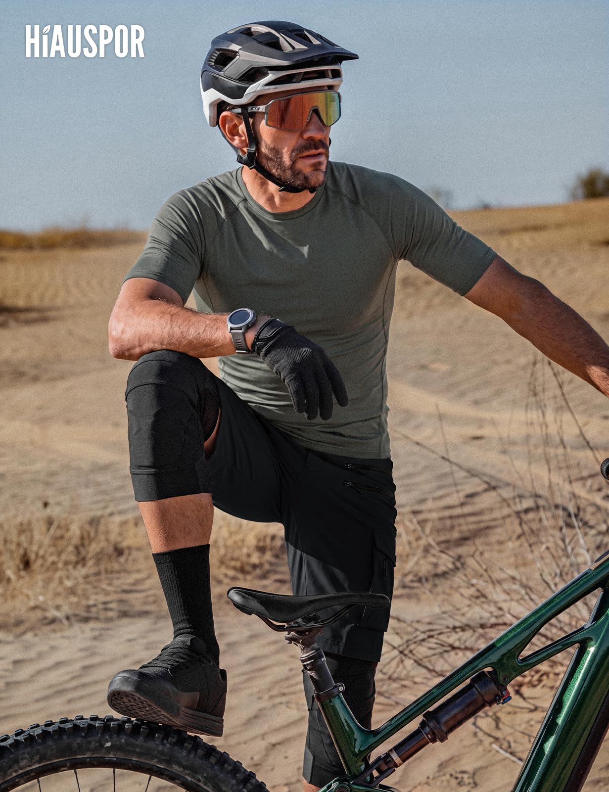Hiauspor Short de VTT pour Homme - Short de Cyclisme rembourré 3D - Coupe Ample - Poches zippées pour VTT et randonnée