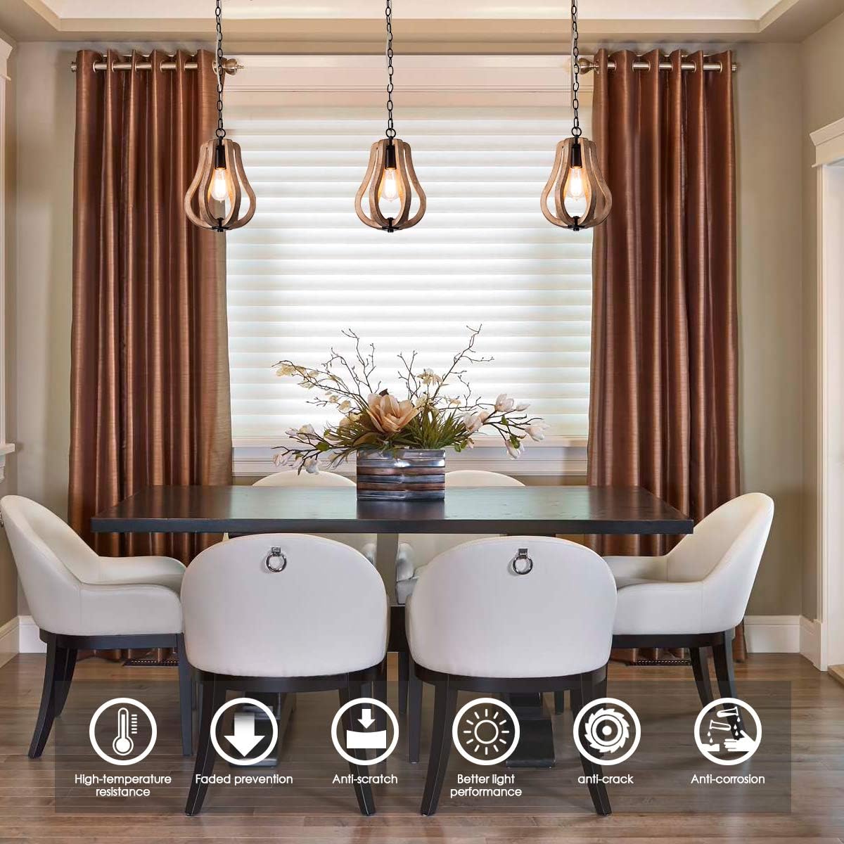 Nеw Prоduсt Wood & Metal Chandelier Fixture Antique Pendant Lamp Rustic Farmhouse Iron Wooden Chandelier Pendant Light Retro Ceiling Light Fixture for Kitchen Island 1XE26, UL Listed Wires, Medium1, by YIFI