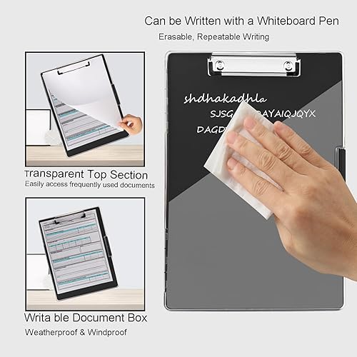 Miniatura 5 de Portapapeles con almacenamiento, tablones de clip Cleaview de 8.5 x 11, con 2 fundas de almacenamiento, portapapeles de almacenamiento de panel