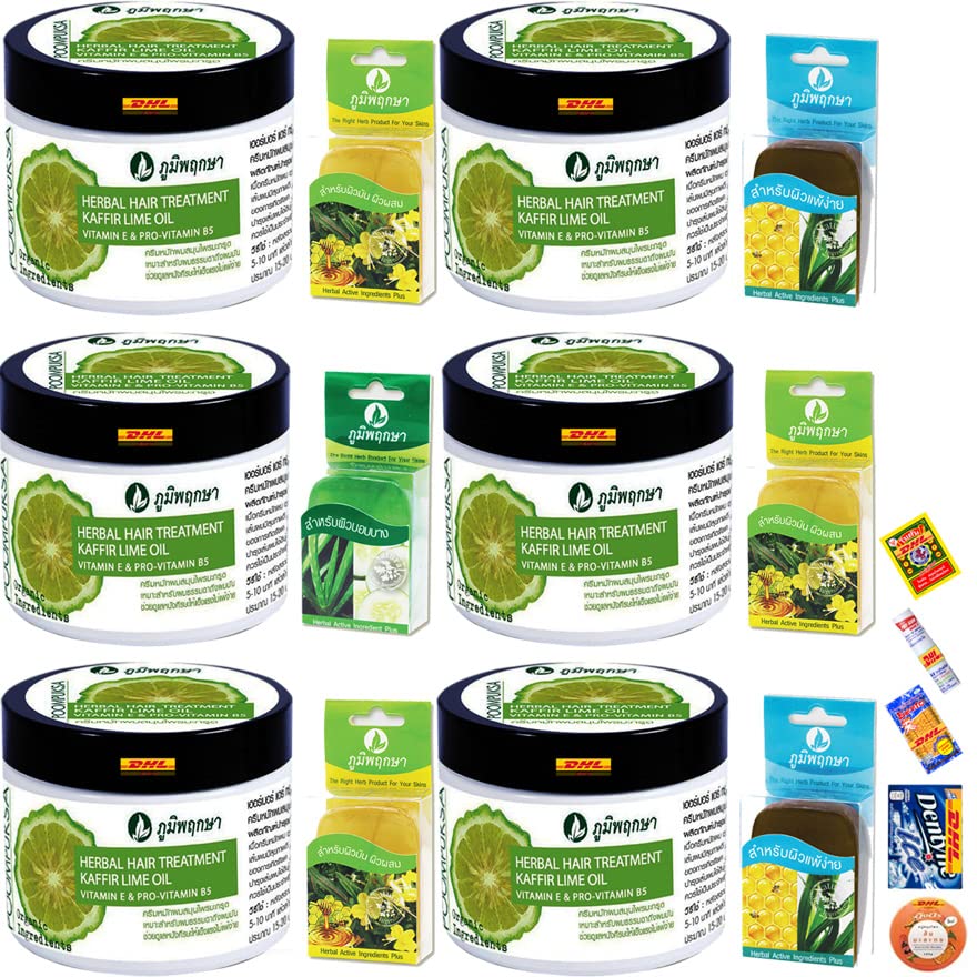 EXPRESS SHIPPING BY DHL Poompuksa Bergamot Hair Treatment Cream Anti Dandruff Anti Hair Loss Healthy Soft Hair 300g Set 6 Pcs AMZ791 By Tumtimshop [Get Free Beauty Gift]