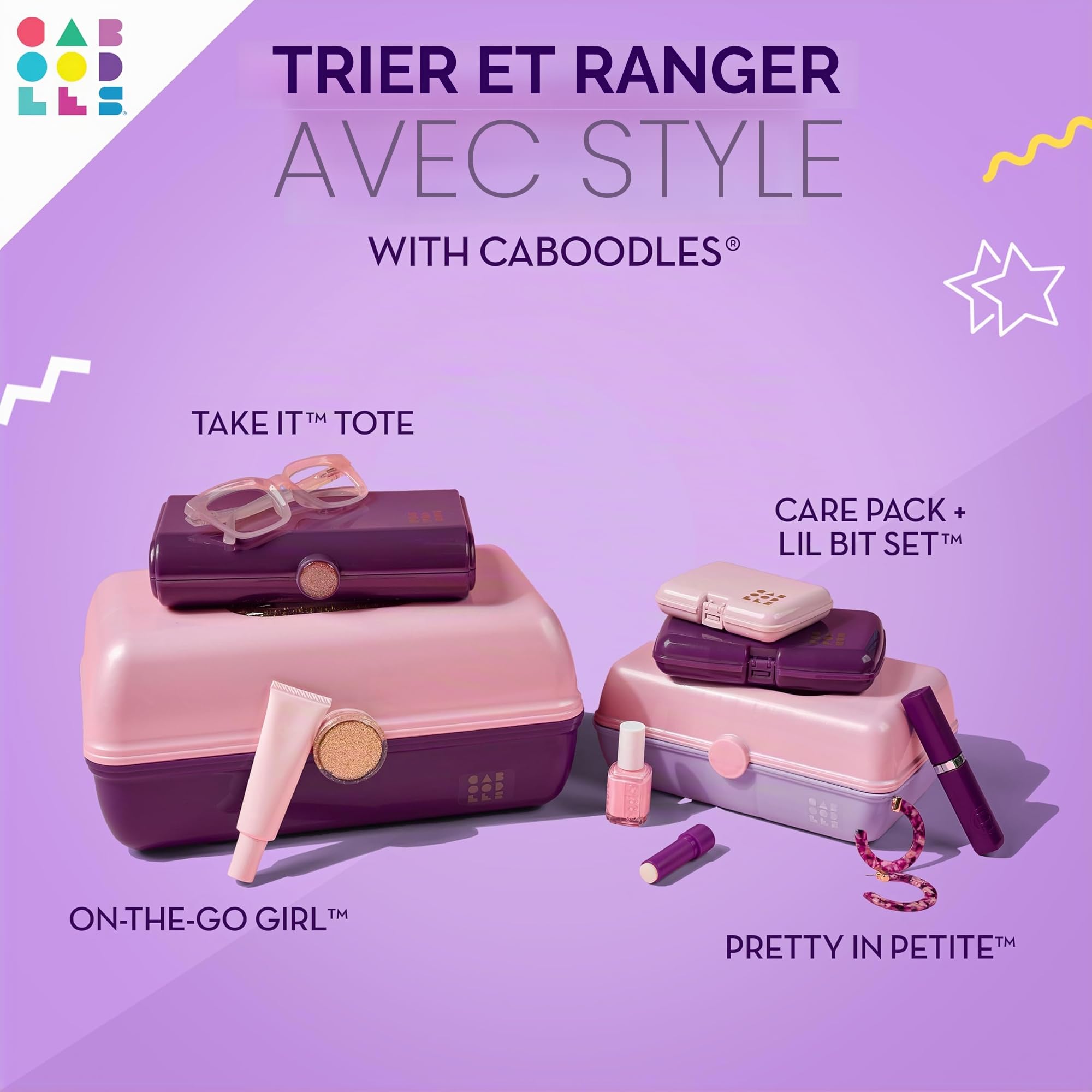 Caboodles on-The-Go Girl Organiseur de Maquillage en Plastique Dur, Miroir intégré, Fermeture sécurisée pour Les Voyages en Toute sécurité, Grand Rangement pour Articles de Grande Taille